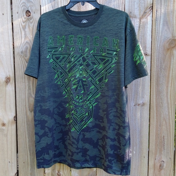 American Fighter Men's Size Green, Gray Camo Print S/Sleeve 2XL T-Shirt - Picture 1 of 6